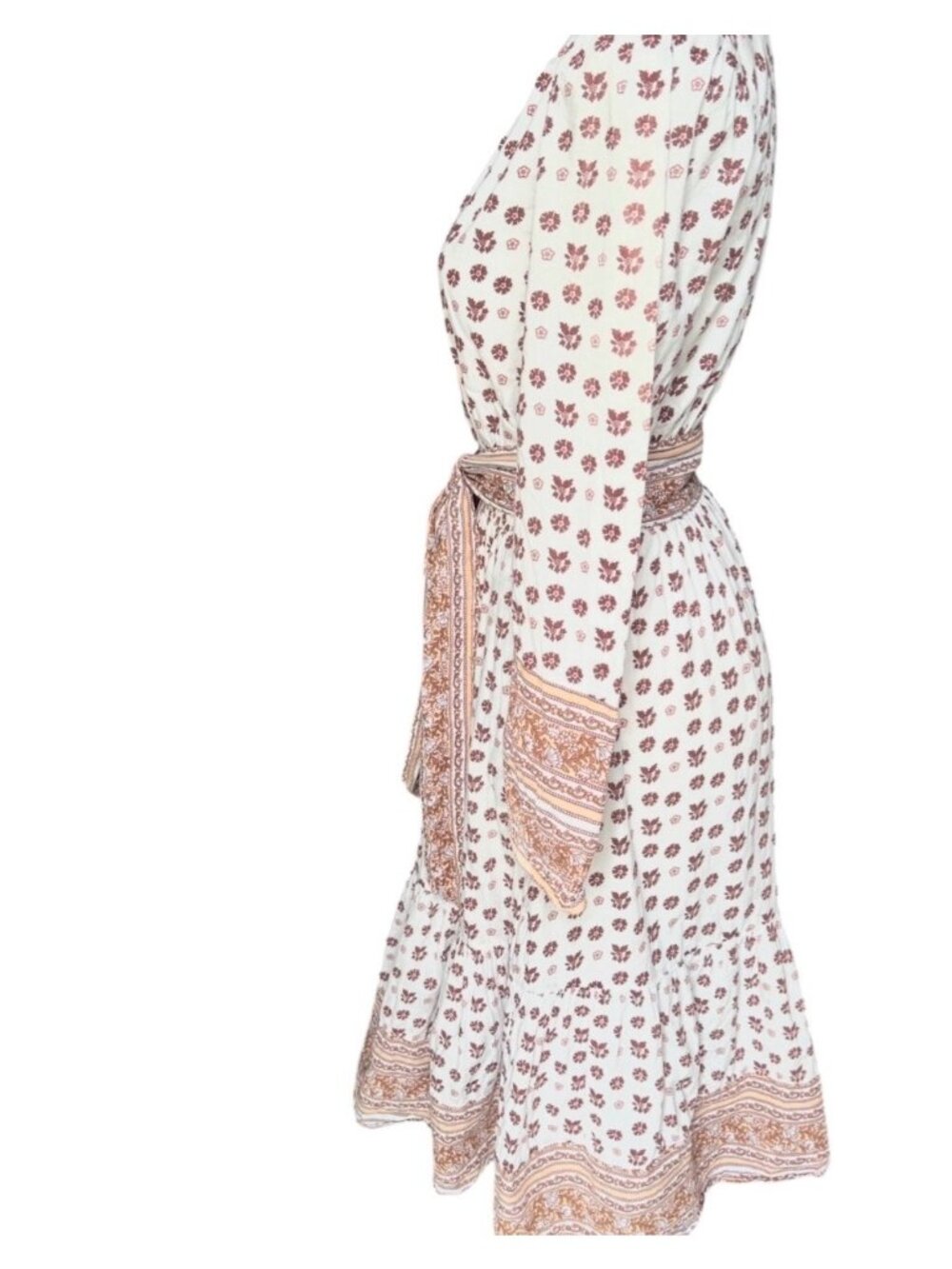 Cleobella Blakey Midi Dress Women's S White Rust Lined Cotton NWT Boho Floral - Picture 6 of 16
